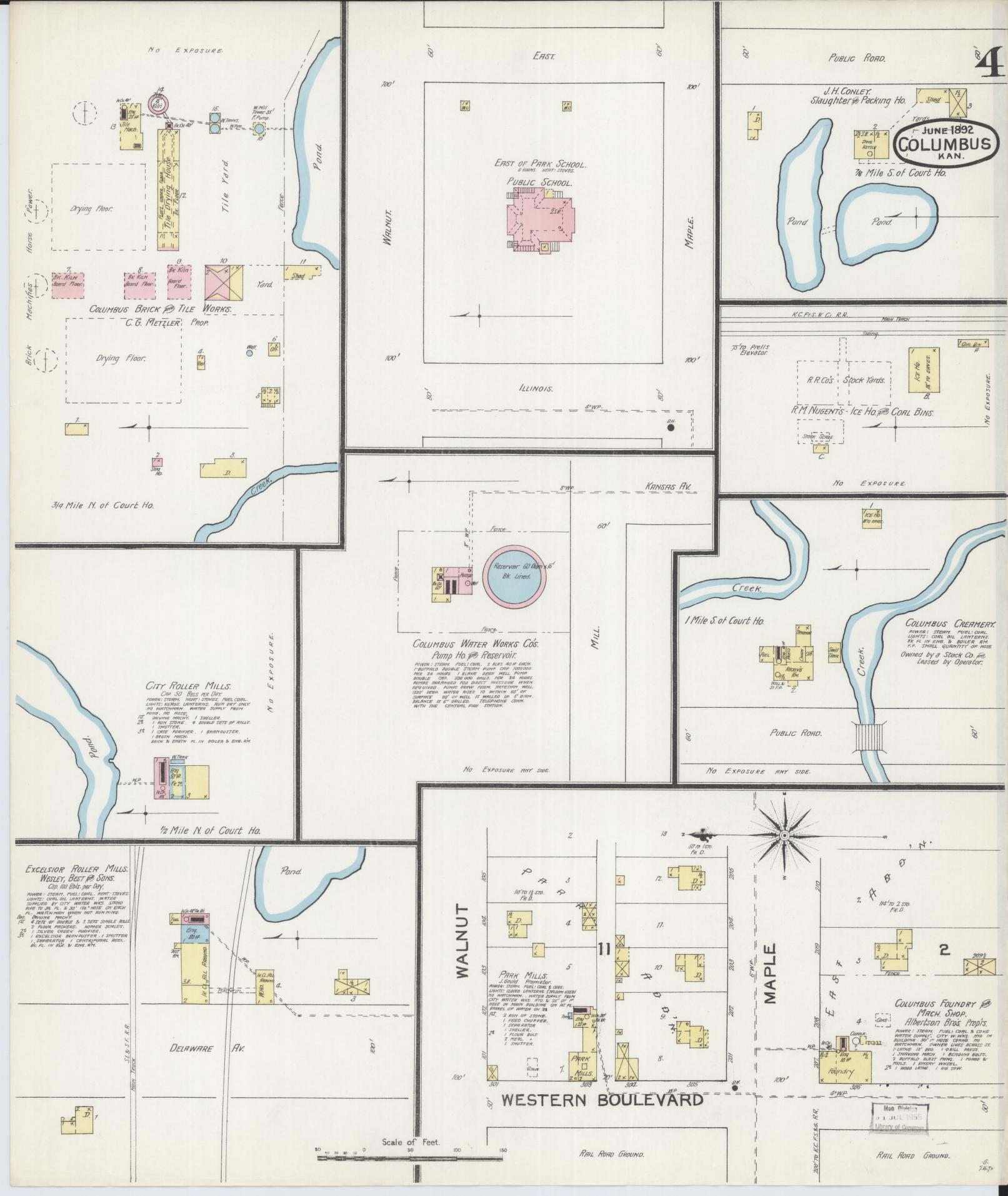 Sanborn Fire Insurance Map from Columbus, Cherokee County, Kansas (1892), Sheet #0004 - Complete Map Set gallery image, historic Sanborn map, vintage wall art, Kansas Kansas