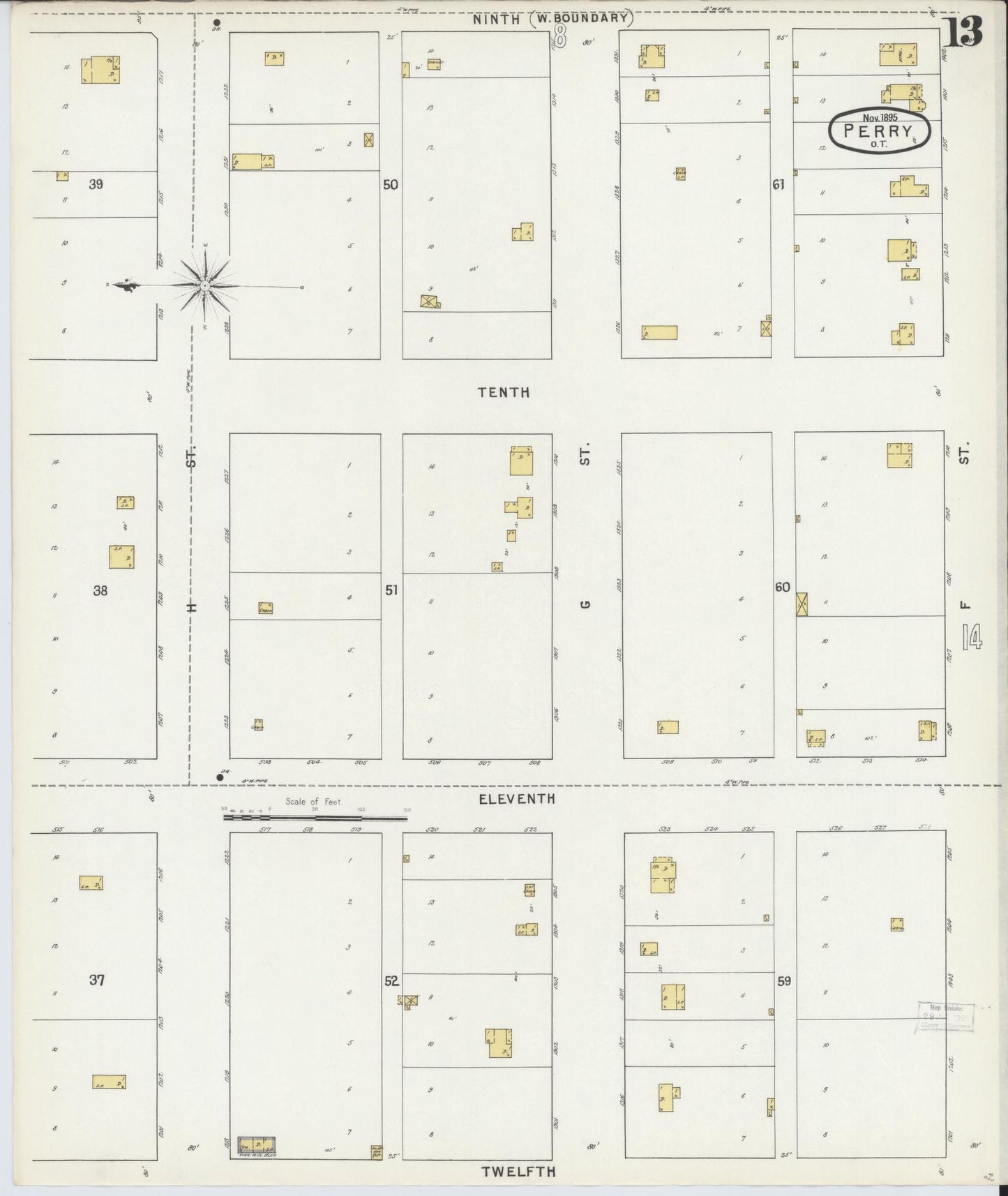 Sanborn Fire Insurance Map from Perry, Noble County, Oklahoma (1895), Sheet #0013 - Complete Map Set gallery image, historic Sanborn map, vintage wall art, Oklahoma Oklahoma