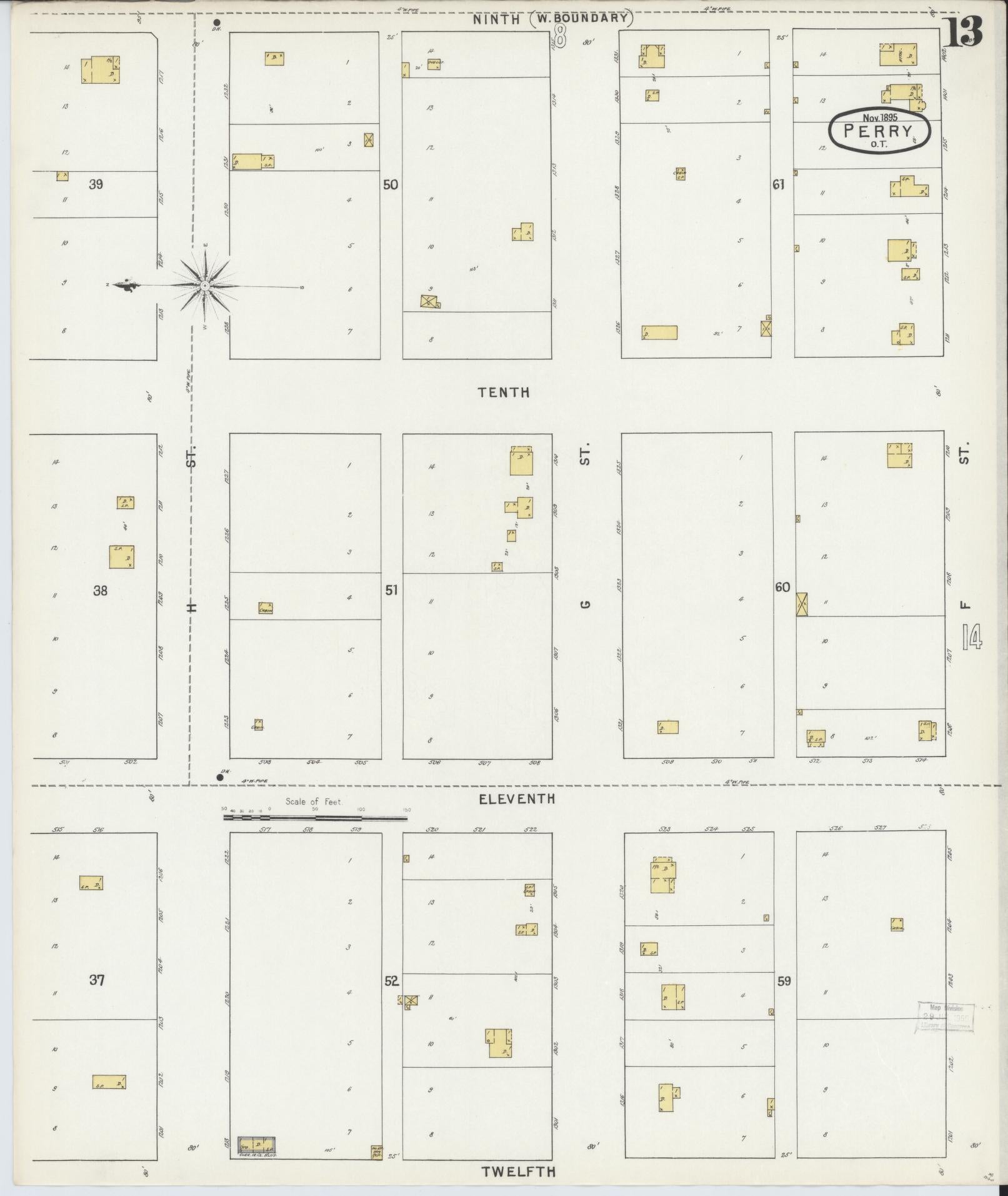 Sanborn Fire Insurance Map from Perry, Noble County, Oklahoma (1895), Sheet #0013 - Complete Map Set gallery image, historic Sanborn map, vintage wall art, Oklahoma Oklahoma