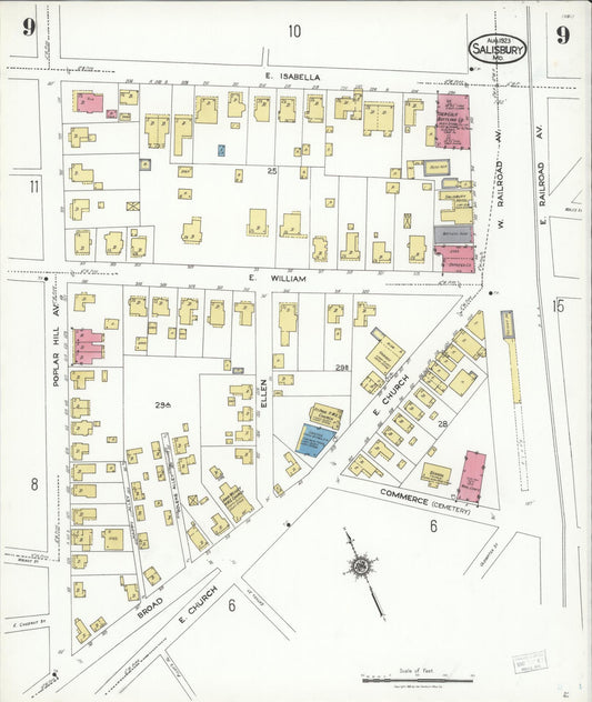 Sanborn Fire Insurance Map from Salisbury, Wicomico County, Maryland (1923), Sheet #0009 - Historic Sanborn Fire Insurance Map Print, vintage old map wall art