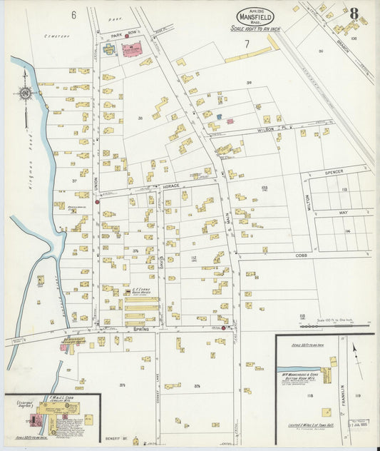 Sanborn Fire Insurance Map from Mansfield, Bristol County, Massachusetts (1916), Sheet #0008 - Historic Sanborn Fire Insurance Map Print, vintage old map wall art, antique decor, genealogy gift, Massachusetts Massachusetts map