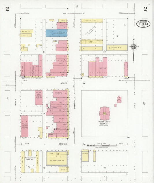 Sanborn Fire Insurance Map from Tulia, Swisher County, Texas (1927), Sheet #0002 - Historic Sanborn Fire Insurance Map Print, vintage old map wall art, antique decor, genealogy gift, Texas Texas map