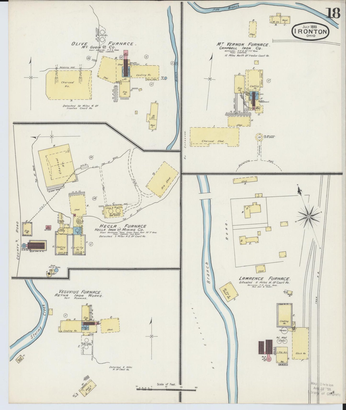 Sanborn Fire Insurance Map from Ironton, Lawrence County, Ohio (1893), Sheet #0018 - Historic Sanborn Fire Insurance Map Print, vintage old map wall art, antique decor, genealogy gift, Ohio Ohio map