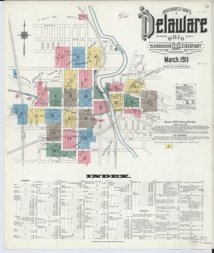Sanborn Fire Insurance Map from Delaware, Delaware County, Ohio (1911), Sheet #0001 - Complete Map Set gallery image, historic Sanborn map, vintage wall art, Sanborn Fire Insurance Map from Delaware Delaware
