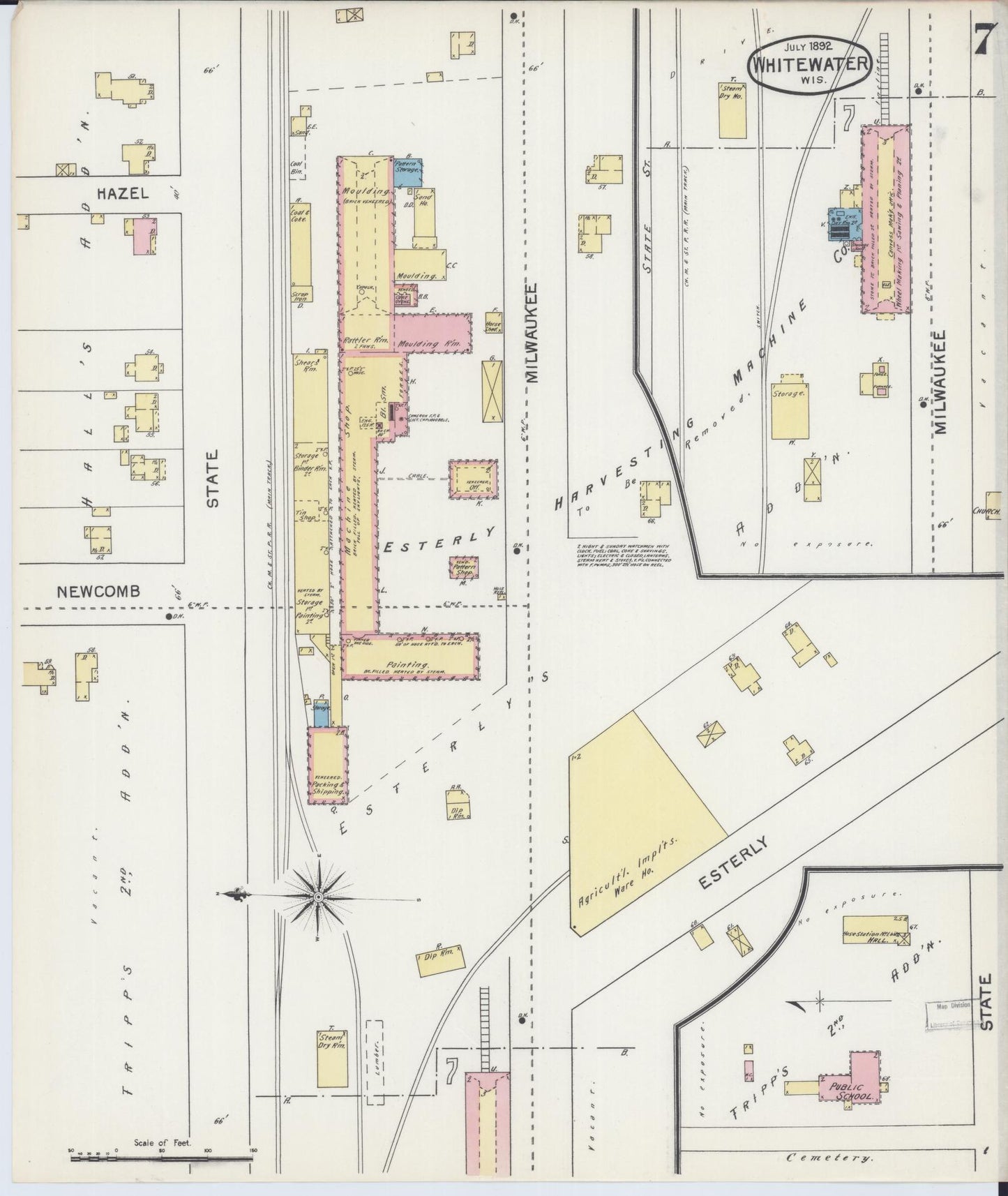 Sanborn Fire Insurance Map from Whitewater, Walworth County, Wisconsin (1892), Sheet #0007 - Complete Map Set gallery image, historic Sanborn map, vintage wall art, Wisconsin Wisconsin