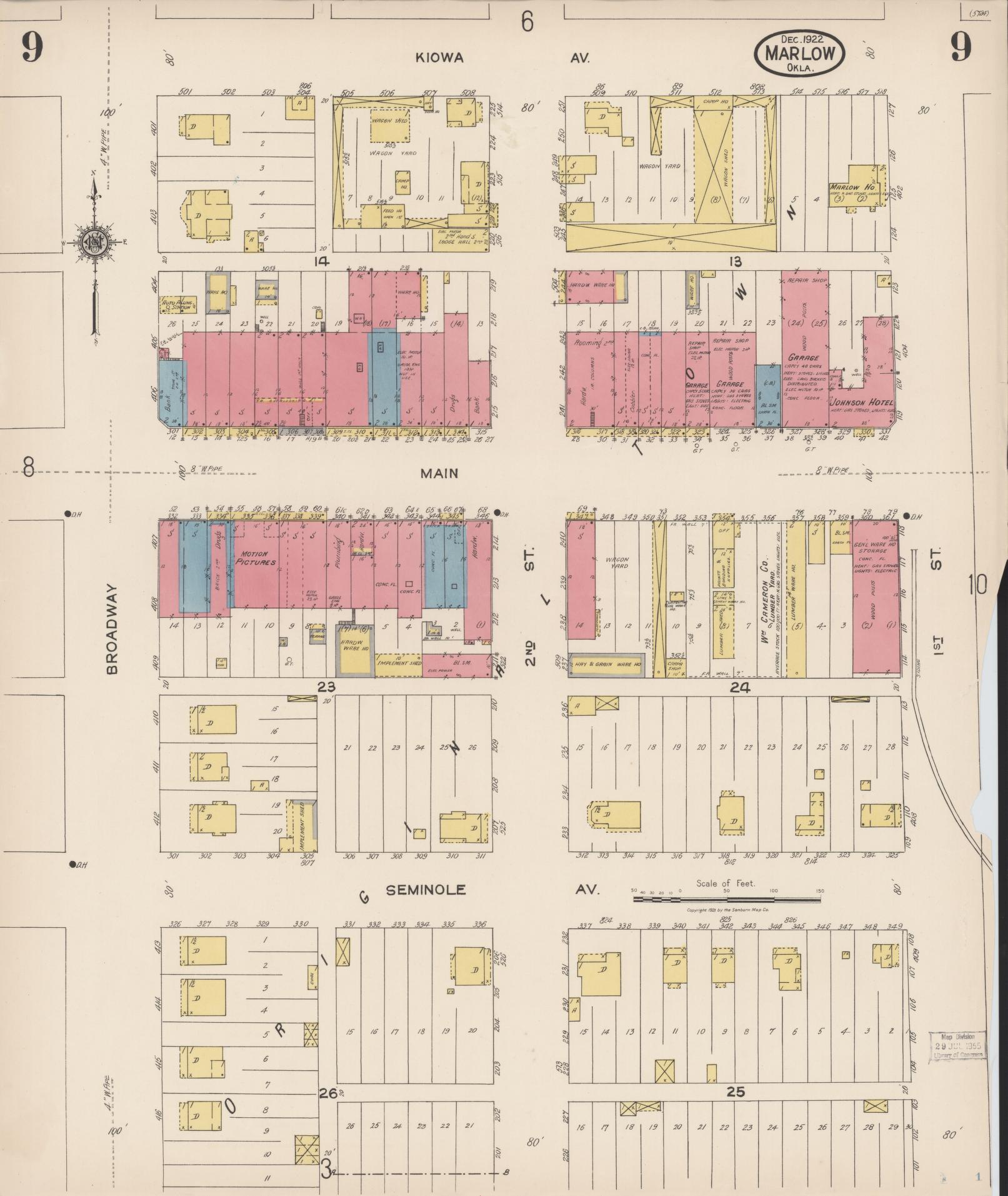 Sanborn Fire Insurance Map from Marlow, Stephens County, Oklahoma (1922), Sheet #0009 - Complete Map Set gallery image, historic Sanborn map, vintage wall art, Oklahoma Oklahoma