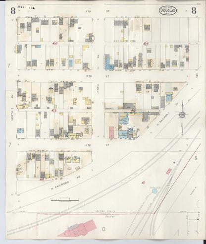 Sanborn Fire Insurance Map from Douglas, Cochise County, Arizona (1947), Sheet #0008 - Complete Map Set gallery image, historic Sanborn map, vintage wall art, Arizona Arizona