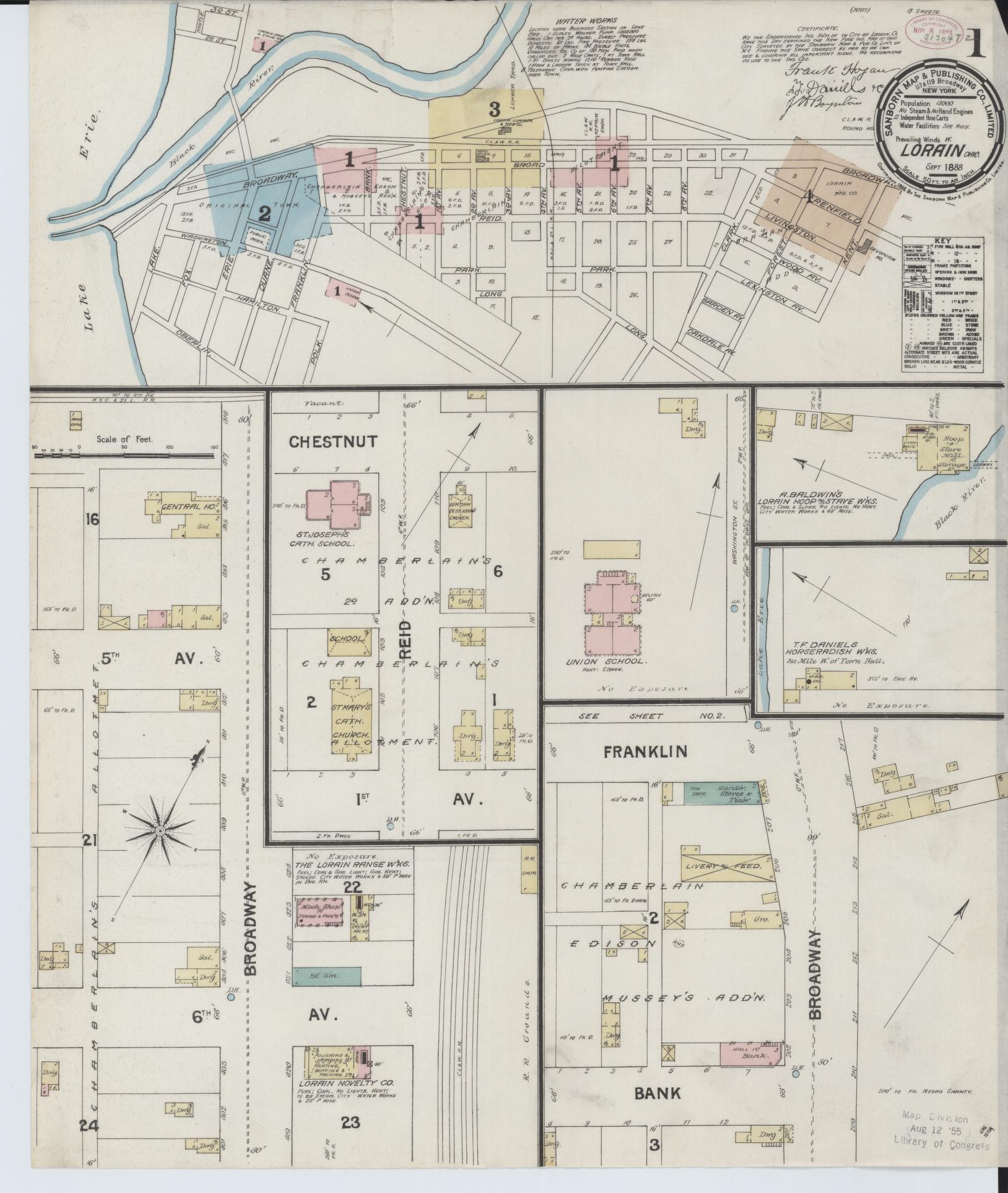 Sanborn Fire Insurance Map from Lorain, Lorain County, Ohio (1888), Sheet #0001 - Complete Map Set gallery image, historic Sanborn map, vintage wall art, Ohio Ohio