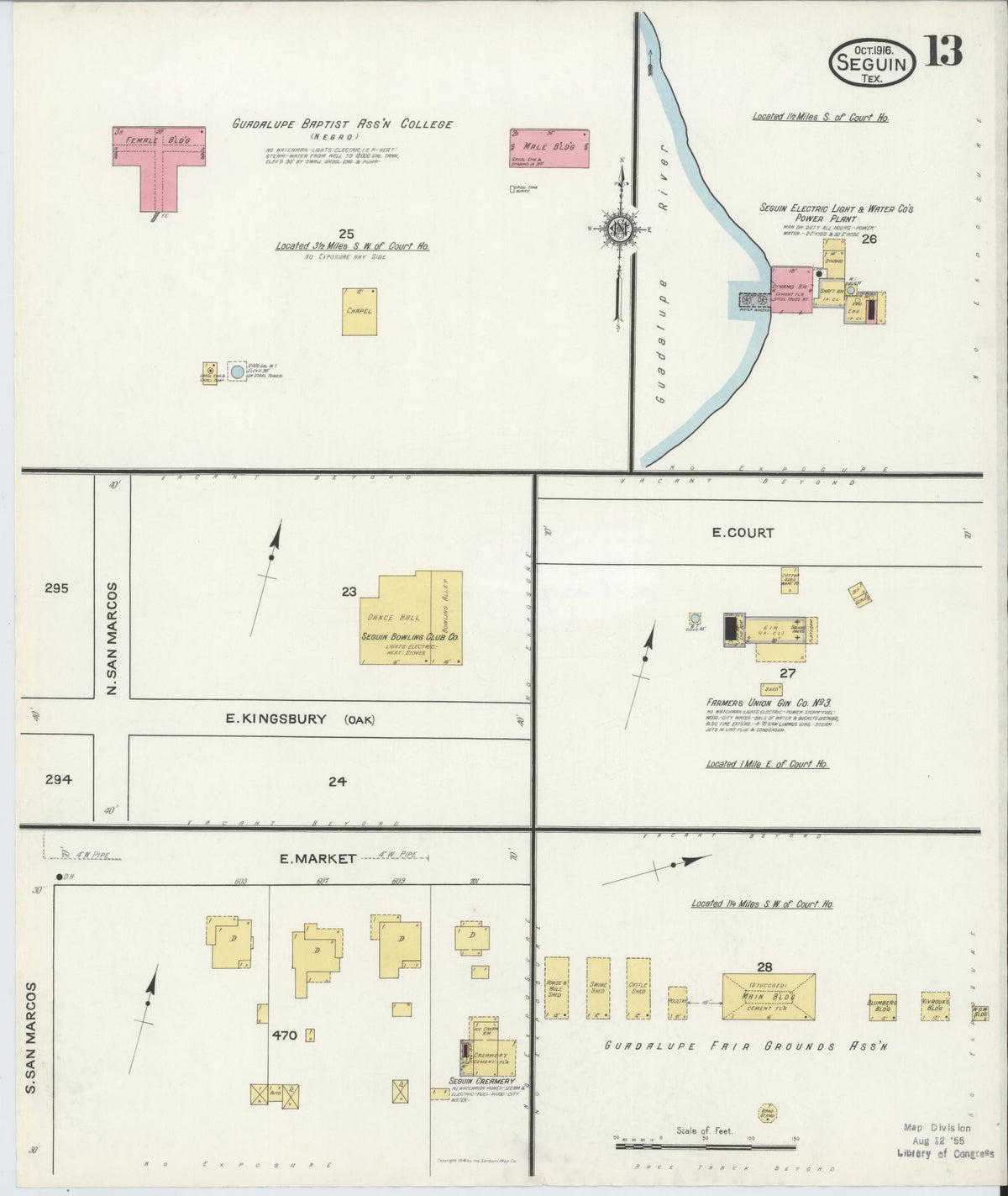Sanborn Fire Insurance Map from Seguin, Guadalupe County, Texas (1916), Sheet #0013 - Complete Map Set gallery image, historic Sanborn map, vintage wall art, Texas Texas