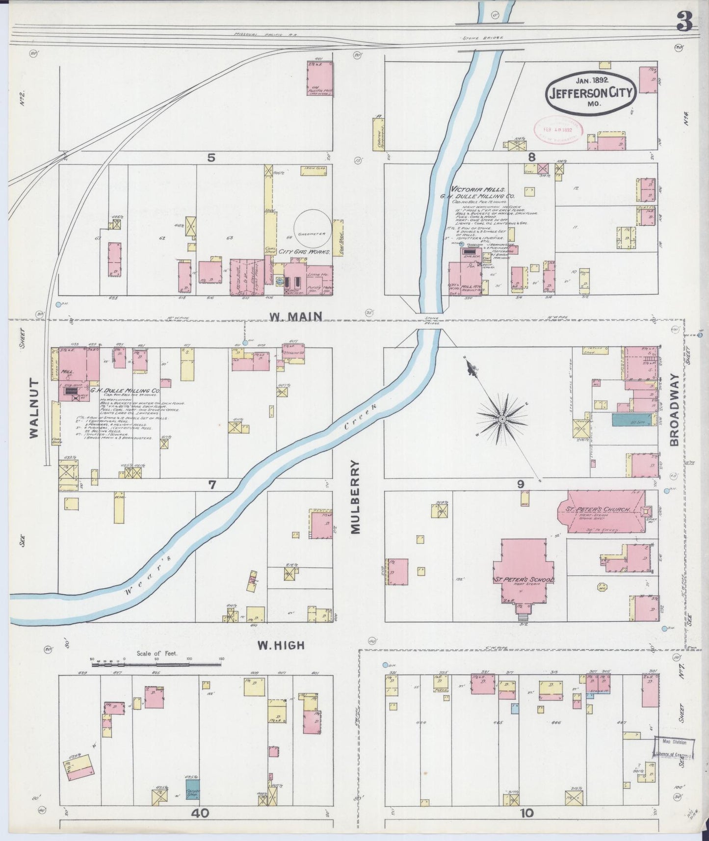 Sanborn Fire Insurance Map from Jefferson City, Cole County, Missouri (1892), Sheet #0003 - Complete Map Set gallery image, historic Sanborn map, vintage wall art, Missouri Missouri