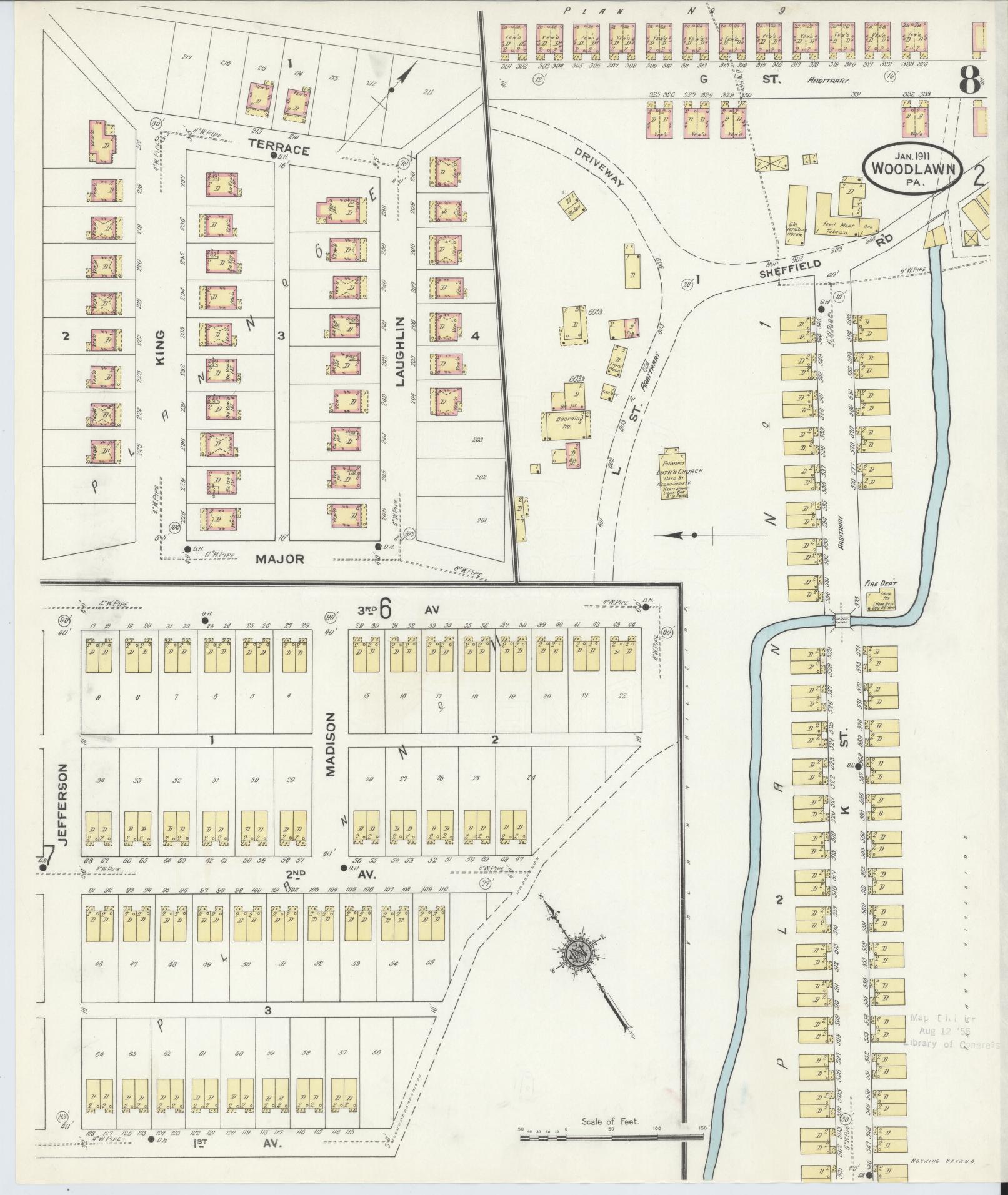 Sanborn Fire Insurance Map from Woodlawn, Beaver County, Pennsylvania (1911), Sheet #0008 - Historic Sanborn Fire Insurance Map Print, vintage old map wall art, antique decor, genealogy gift, Pennsylvania Pennsylvania map