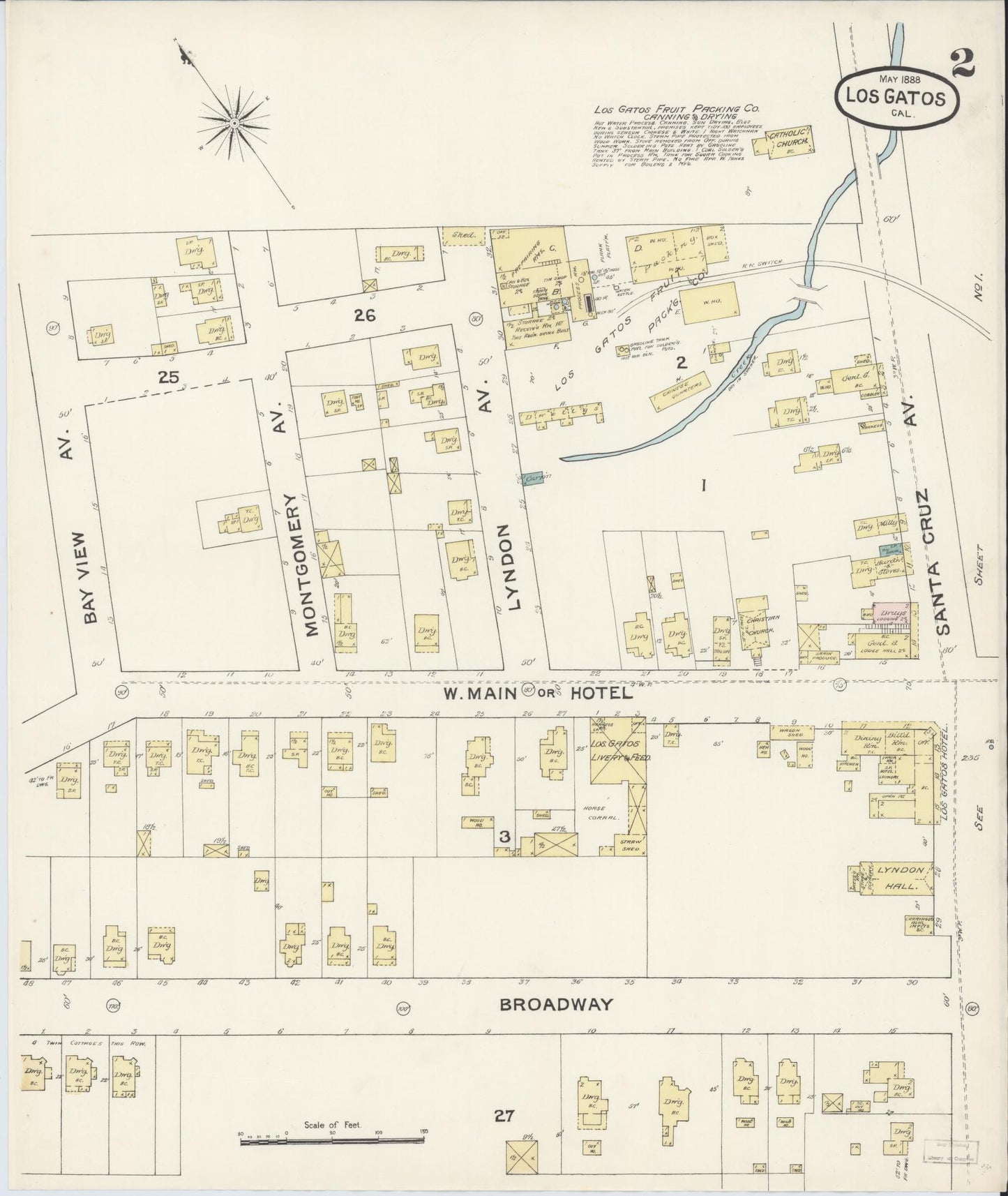 Sanborn Fire Insurance Map from Los Gatos, Santa Clara County, California (1888), Sheet #0002 - Historic Sanborn Fire Insurance Map Print, vintage old map wall art, antique decor, genealogy gift, California California map