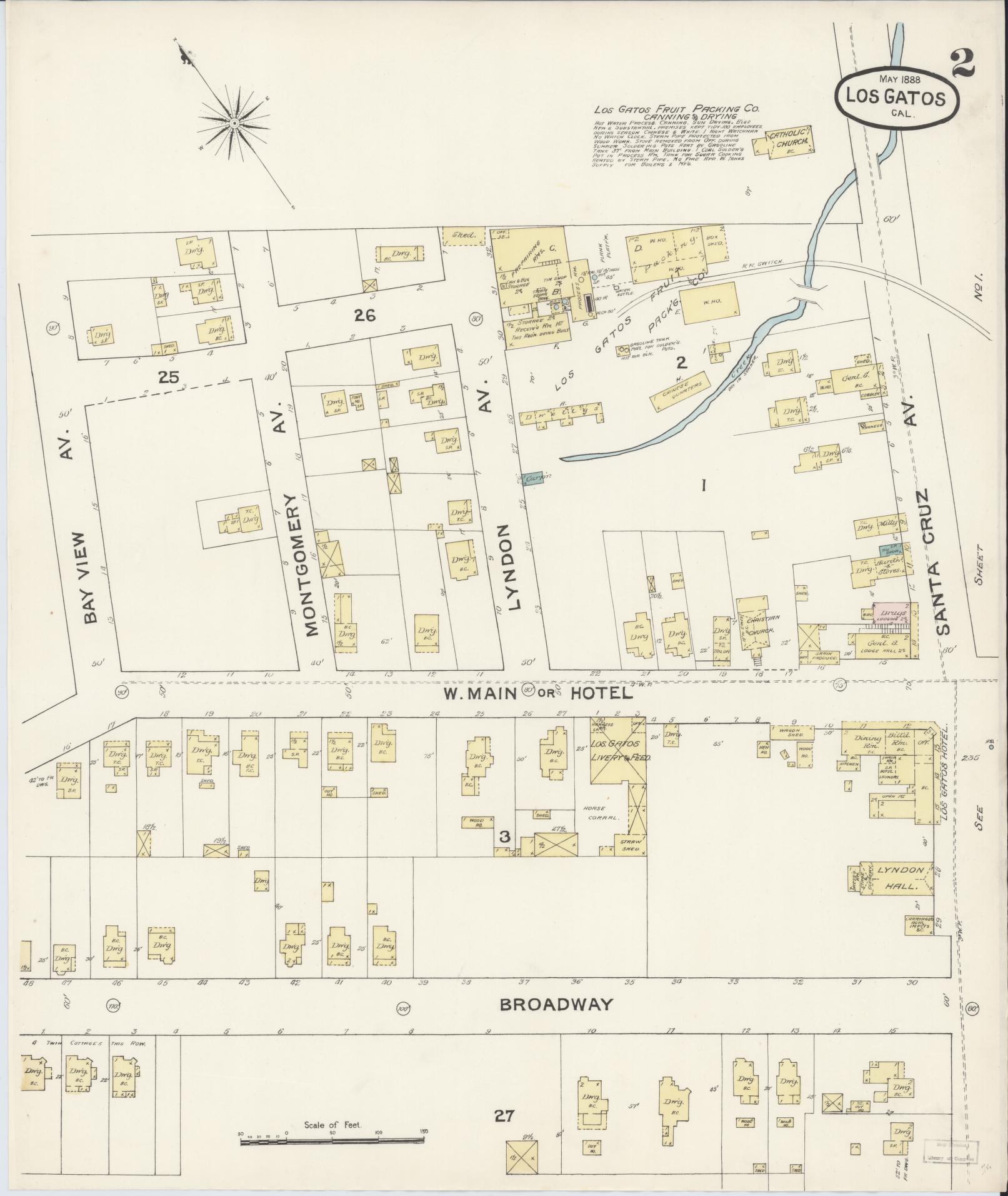 Sanborn Fire Insurance Map from Los Gatos, Santa Clara County, California (1888), Sheet #0002 - Historic Sanborn Fire Insurance Map Print, vintage old map wall art, antique decor, genealogy gift, California California map