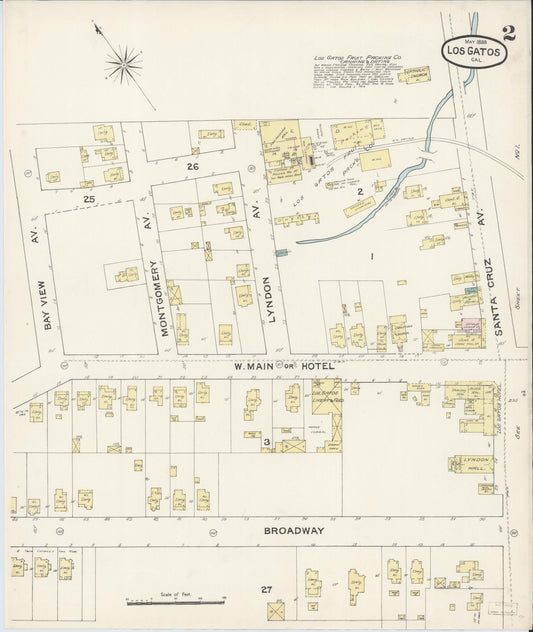 Sanborn Fire Insurance Map from Los Gatos, Santa Clara County, California (1888), Sheet #0002 - Historic Sanborn Fire Insurance Map Print, vintage old map wall art, antique decor, genealogy gift, California California map
