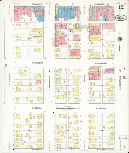 Sanborn Fire Insurance Map from Iola, Allen County, Kansas (1917), Sheet #0012 - Complete Map Set gallery image, historic Sanborn map, vintage wall art, Kansas Kansas