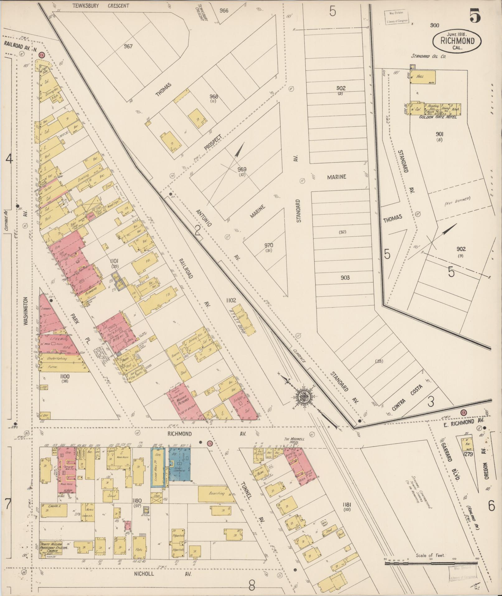 Sanborn Fire Insurance Map from Richmond, Contra Costa County, California (1916), Sheet #0005 - Complete Map Set gallery image, historic Sanborn map, vintage wall art, California California