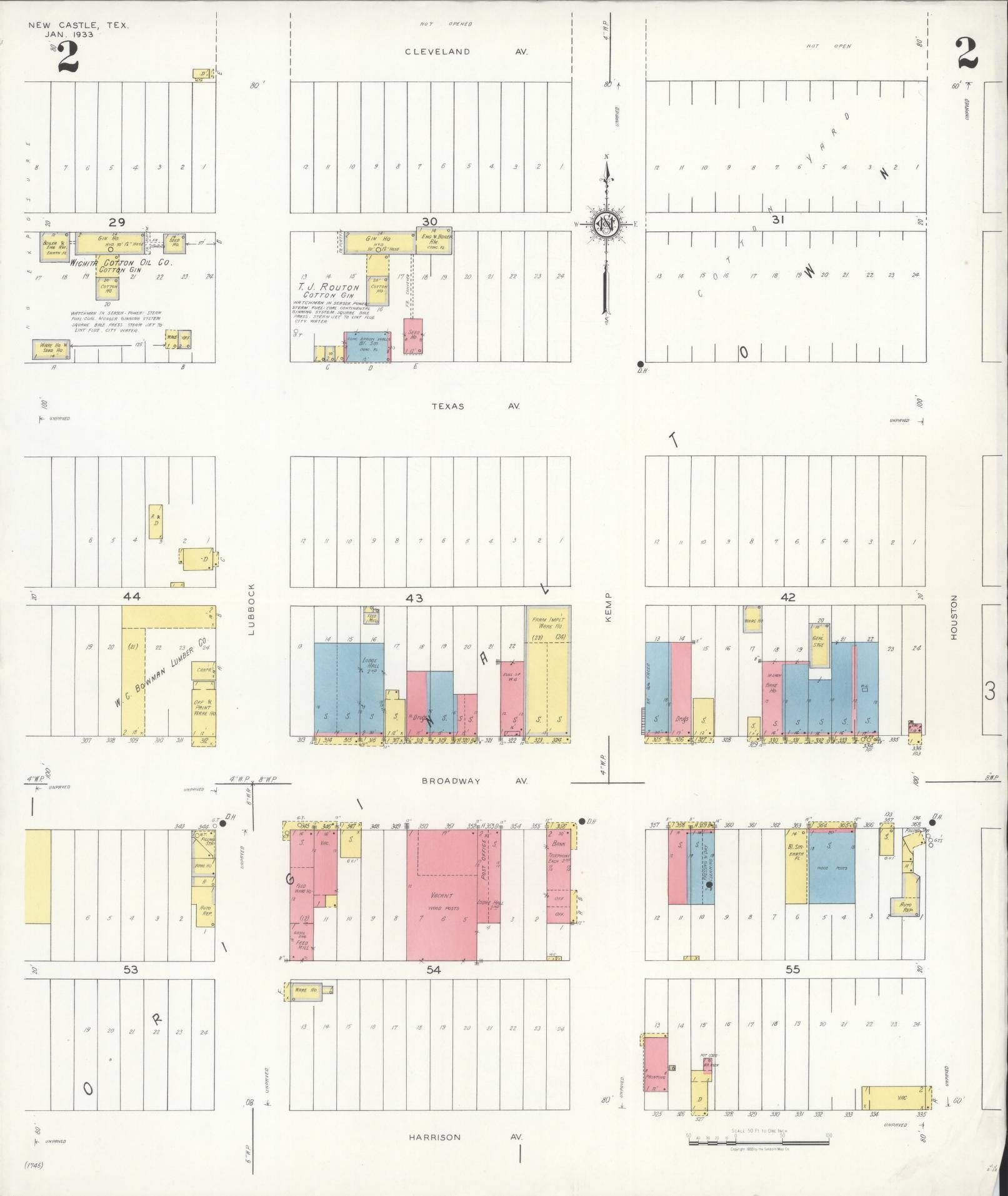 Sanborn Fire Insurance Map from Newcastle, Young County, Texas (1933), Sheet #0002 - Historic Sanborn Fire Insurance Map Print, vintage old map wall art, antique decor, genealogy gift, Texas Texas map