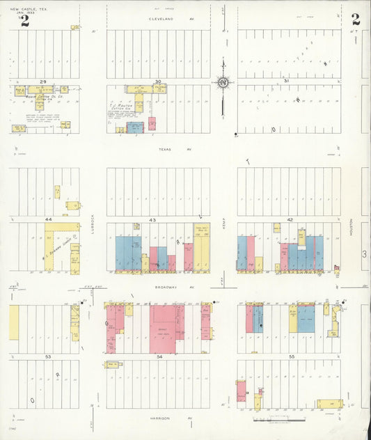 Sanborn Fire Insurance Map from Newcastle, Young County, Texas (1933), Sheet #0002 - Historic Sanborn Fire Insurance Map Print, vintage old map wall art, antique decor, genealogy gift, Texas Texas map