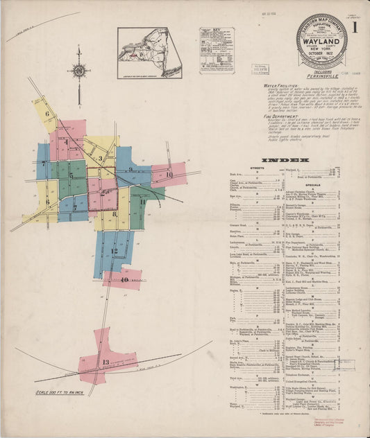Sanborn Fire Insurance Map from Wayland, Steuben County, New York (1922), Sheet #0001 - Complete Map Set gallery image, historic Sanborn map, vintage wall art, New York New York