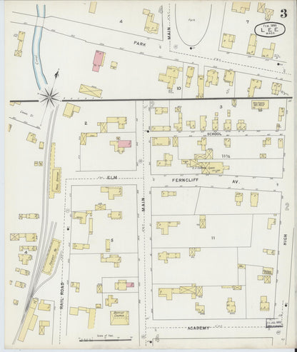 Sanborn Fire Insurance Map from Lee, Berkshire County, Massachusetts (1895), Sheet #0003 - Historic Sanborn Fire Insurance Map Print, vintage old map wall art, antique decor, genealogy gift, Massachusetts Massachusetts map