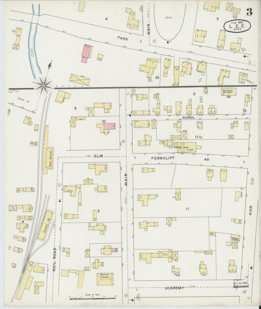 Sanborn Fire Insurance Map from Lee, Berkshire County, Massachusetts (1895), Sheet #0003 - Historic Sanborn Fire Insurance Map Print, vintage old map wall art, antique decor, genealogy gift, Massachusetts Massachusetts map