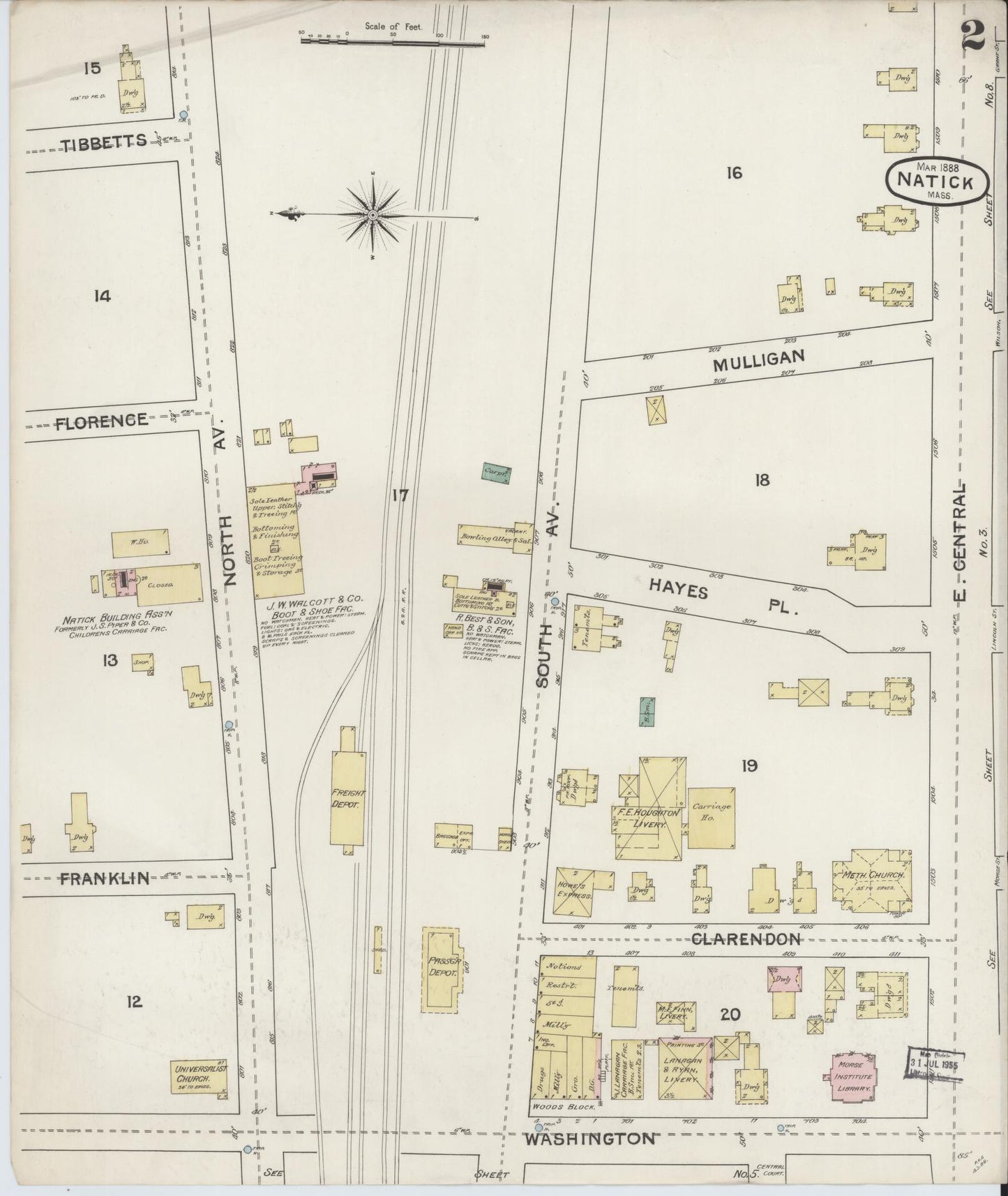 Sanborn Fire Insurance Map from Natick, Middlesex County, Massachusetts (1888), Sheet #0002 - Complete Map Set gallery image, historic Sanborn map, vintage wall art, Massachusetts Massachusetts