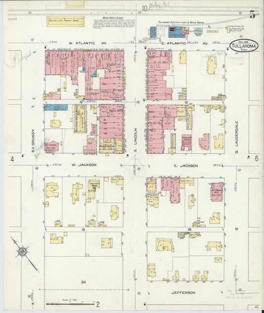 Sanborn Fire Insurance Map from Tullahoma, Coffee County, Tennessee (1913), Sheet #0005 - Historic Sanborn Fire Insurance Map Print, vintage old map wall art, antique decor, genealogy gift, Tennessee Tennessee map
