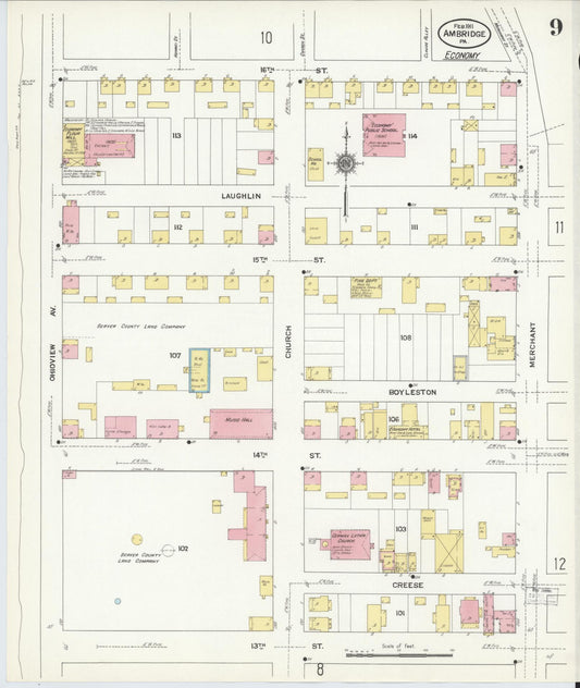 Sanborn Fire Insurance Map from Ambridge, Beaver County, Pennsylvania (1911), Sheet #0009 - Historic Sanborn Fire Insurance Map Print, vintage old map wall art, antique decor, genealogy gift, Pennsylvania Pennsylvania map