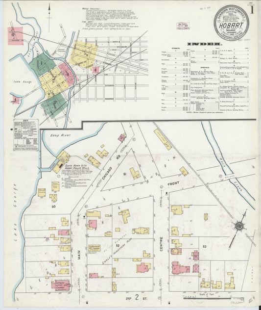 Sanborn Fire Insurance Map from Hobart, Lake County, Indiana (1910), Sheet #0001 - Historic Sanborn Fire Insurance Map Print, vintage old map wall art, antique decor, genealogy gift, Indiana Indiana map