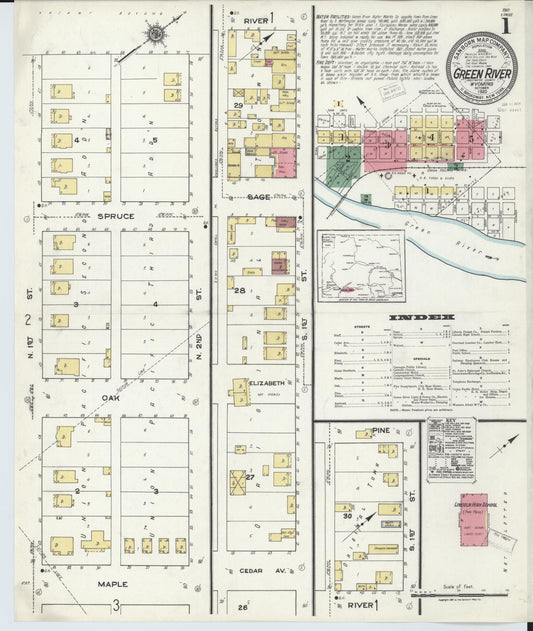 Sanborn Fire Insurance Map from Green River, Sweetwater County, Wyoming (1920), Sheet #0001 - Historic Sanborn Fire Insurance Map Print, vintage old map wall art, antique decor, genealogy gift, Wyoming Wyoming map