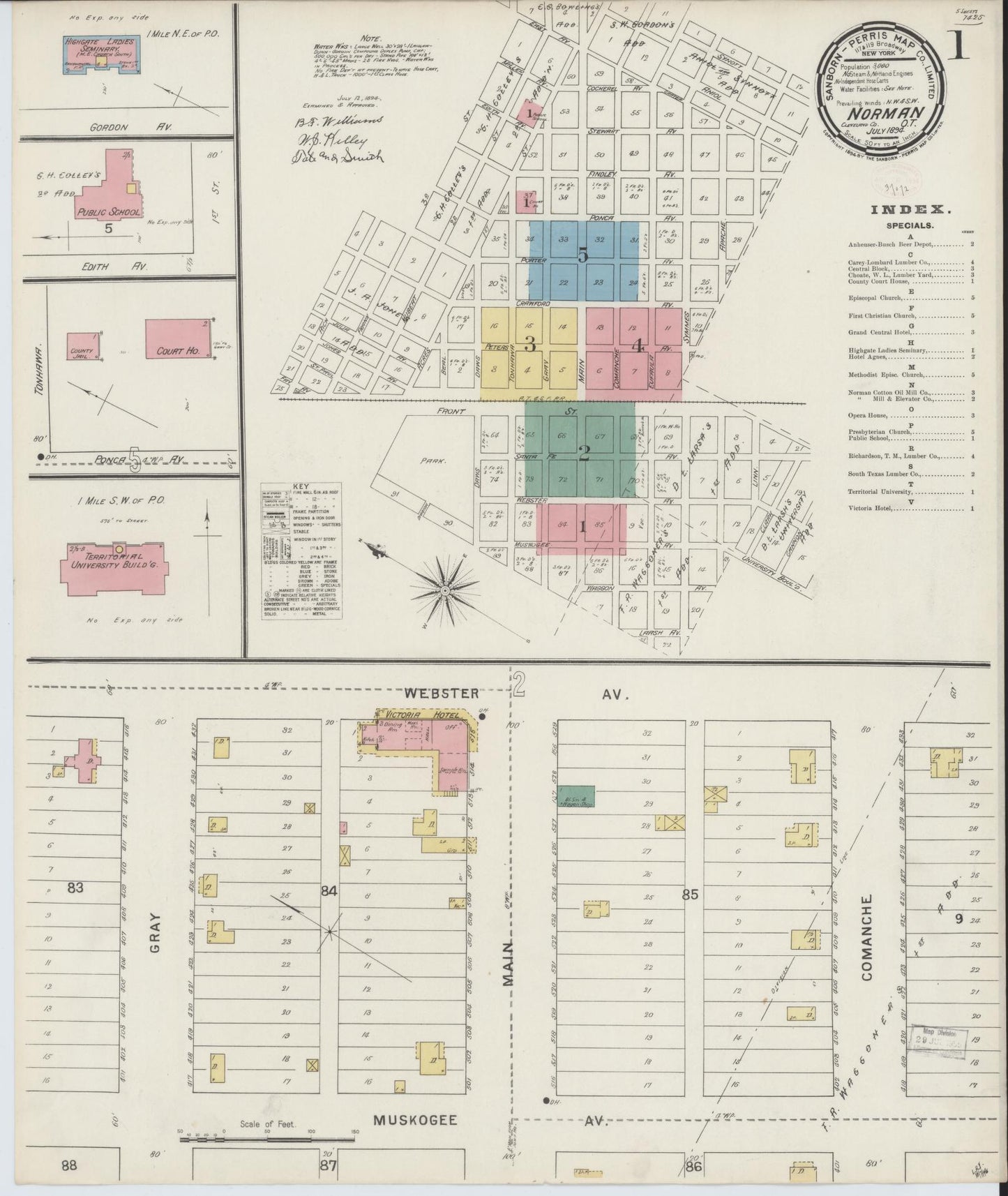 Sanborn Fire Insurance Map from Norman, Cleveland County, Oklahoma (1894), Sheet #0001 - Complete Map Set gallery image, historic Sanborn map, vintage wall art, Oklahoma Oklahoma