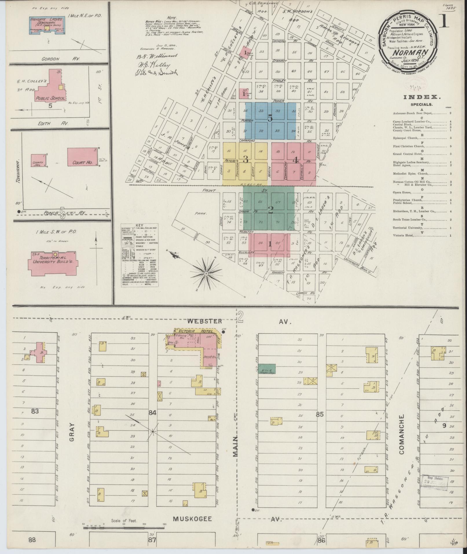 Sanborn Fire Insurance Map from Norman, Cleveland County, Oklahoma (1894), Sheet #0001 - Complete Map Set gallery image, historic Sanborn map, vintage wall art, Oklahoma Oklahoma