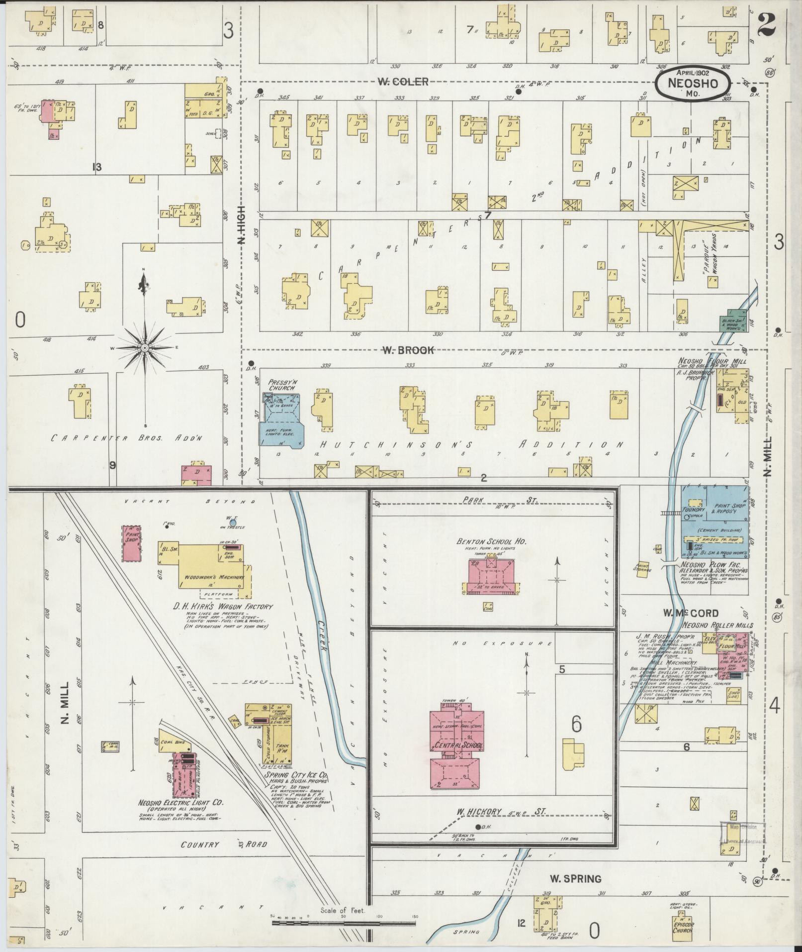 Sanborn Fire Insurance Map from Neosho, Newton County, Missouri (1902), Sheet #0002 - Complete Map Set gallery image, historic Sanborn map, vintage wall art, Missouri Missouri