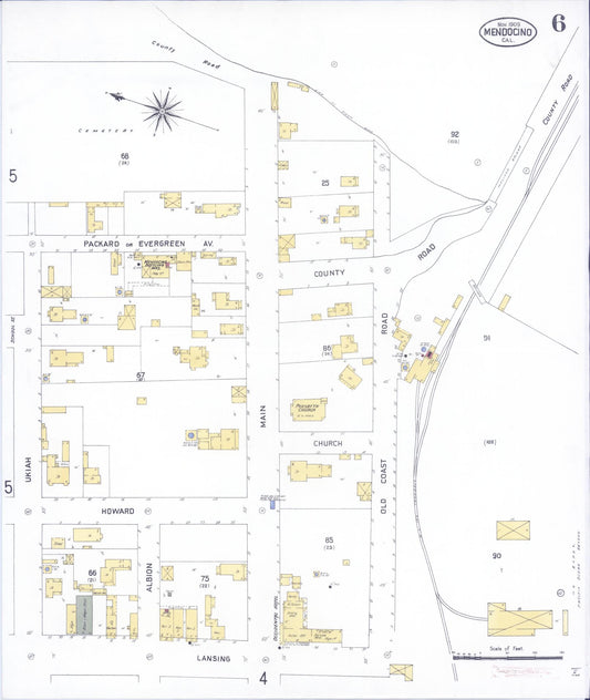 Sanborn Fire Insurance Map from Mendocino, Mendocino County, California (1909), Sheet #0006 - Historic Sanborn Fire Insurance Map Print, vintage old map wall art, antique decor, genealogy gift, California California map