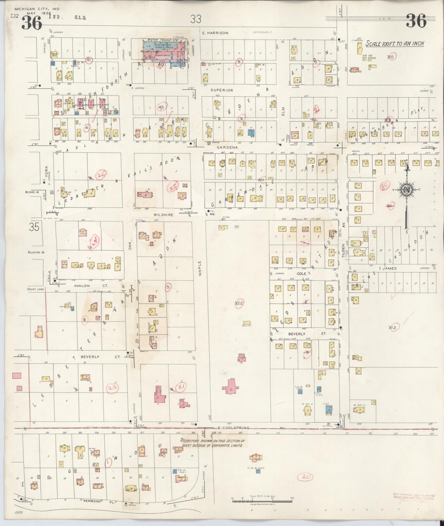 Sanborn Fire Insurance Map from Michigan City, La Porte County, Indiana (1948), Sheet #0036 - Historic Sanborn Fire Insurance Map Print, vintage old map wall art, antique decor, genealogy gift, Michigan Michigan map