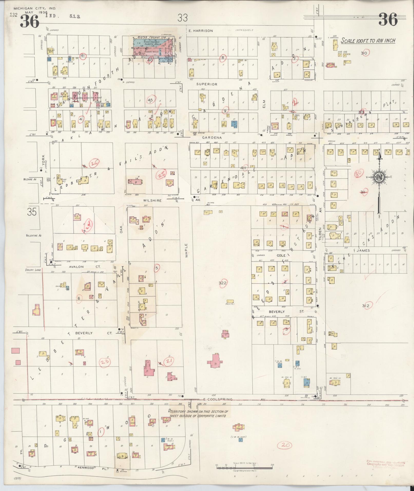 Sanborn Fire Insurance Map from Michigan City, La Porte County, Indiana (1948), Sheet #0036 - Historic Sanborn Fire Insurance Map Print, vintage old map wall art, antique decor, genealogy gift, Michigan Michigan map