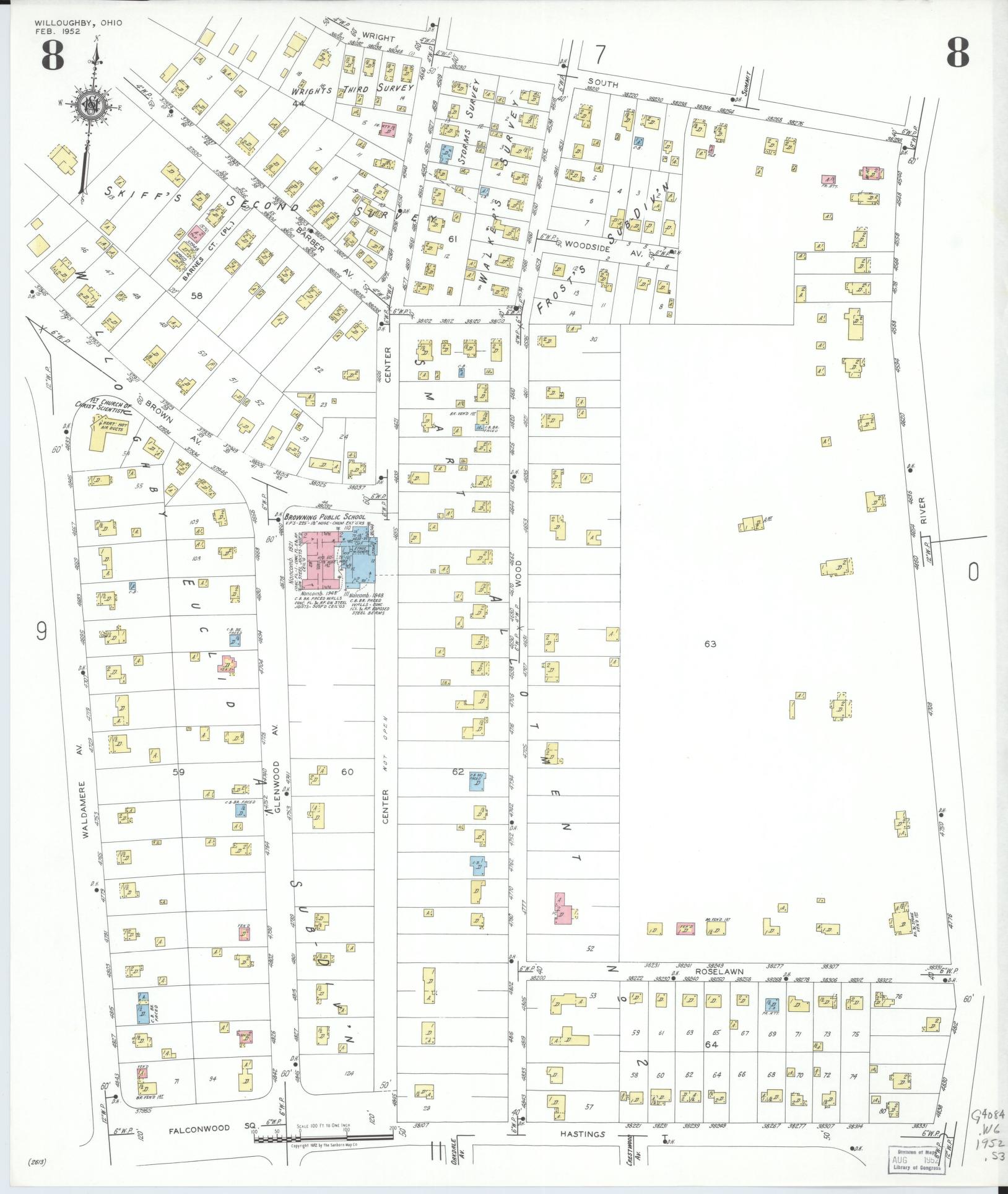 Sanborn Fire Insurance Map from Willoughby, Lake County, Ohio (1952), Sheet #0008 - Complete Map Set gallery image, historic Sanborn map, vintage wall art, Ohio Ohio