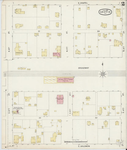 Sanborn Fire Insurance Map from Griffin, Spalding County, Georgia (1895), Sheet #0002 - Complete Map Set gallery image, historic Sanborn map, vintage wall art, Georgia Georgia