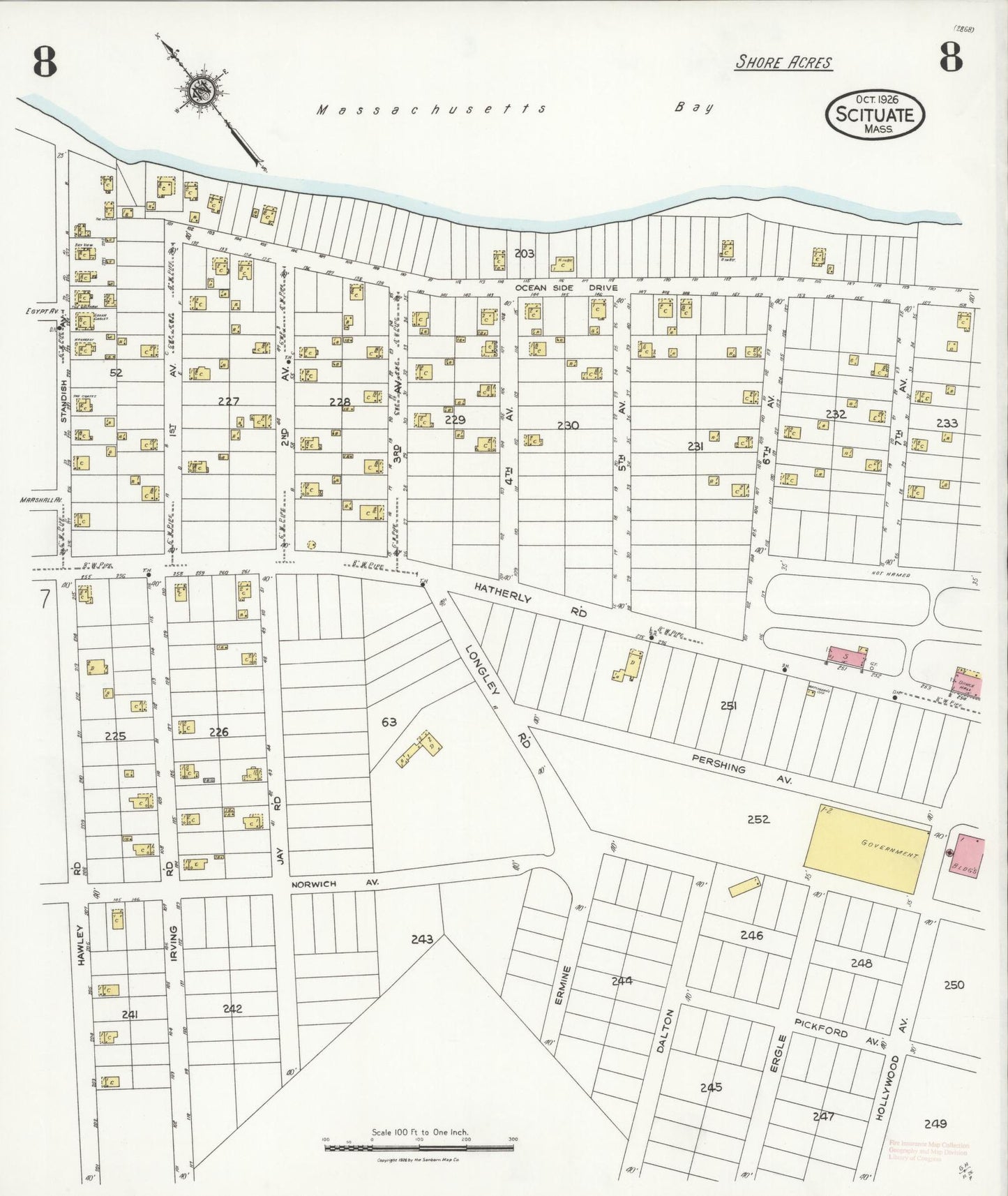 Sanborn Fire Insurance Map from Scituate, Plymouth County, Massachusetts (1926), Sheet #0008 - Historic Sanborn Fire Insurance Map Print, vintage old map wall art, antique decor, genealogy gift, Massachusetts Massachusetts map