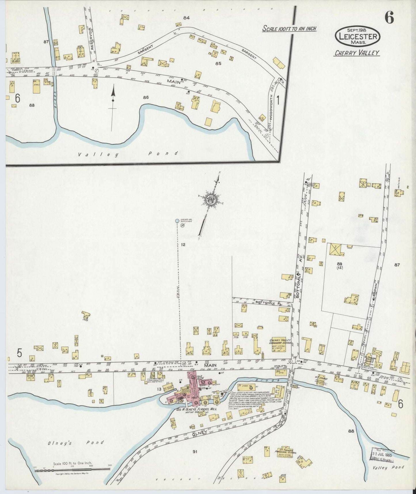 Sanborn Fire Insurance Map from Leicester, Worcester County, Massachusetts (1918), Sheet #0006 - Historic Sanborn Fire Insurance Map Print, vintage old map wall art, antique decor, genealogy gift, Massachusetts Massachusetts map