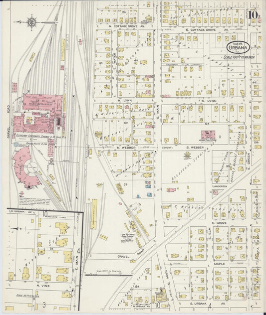 Sanborn Fire Insurance Map from Urbana, Champaign County, Illinois (1915), Sheet #0010 - Historic Sanborn Fire Insurance Map Print, vintage old map wall art, antique decor, genealogy gift, Illinois Illinois map