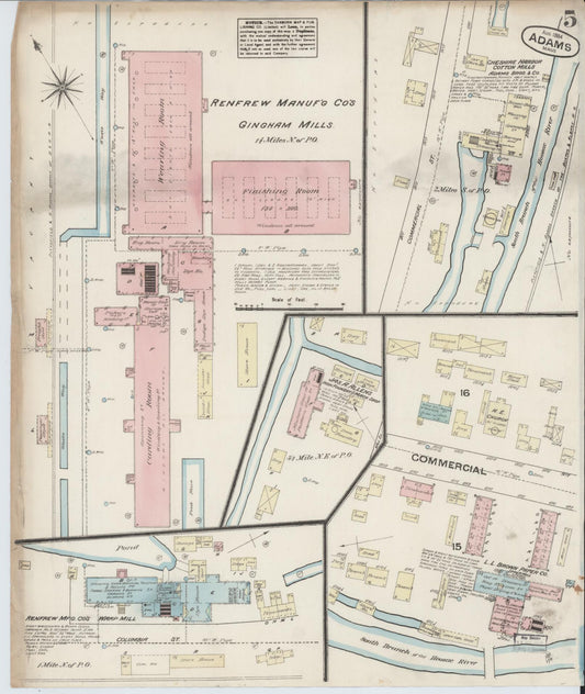 Sanborn Fire Insurance Map from Adams, Berkshire County, Massachusetts (1884), Sheet #0005 - Historic Sanborn Fire Insurance Map Print, vintage old map wall art, antique decor, genealogy gift, Massachusetts Massachusetts map