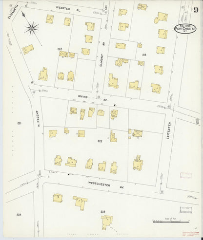 Sanborn Fire Insurance Map from Port Chester, Westchester County, New York (1908), Sheet #0009 - Complete Map Set gallery image, historic Sanborn map, vintage wall art, New York New York