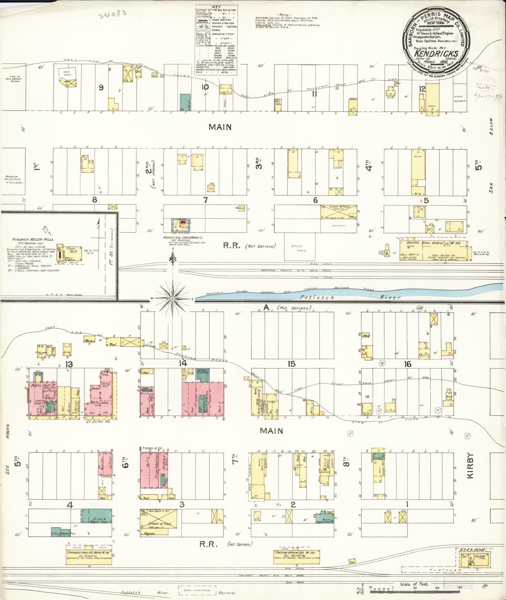 Sanborn Fire Insurance Map from Kendrick, Latah County, Idaho (1896), Sheet #0001 - Historic Sanborn Fire Insurance Map Print, vintage old map wall art, antique decor, genealogy gift, Idaho Idaho map