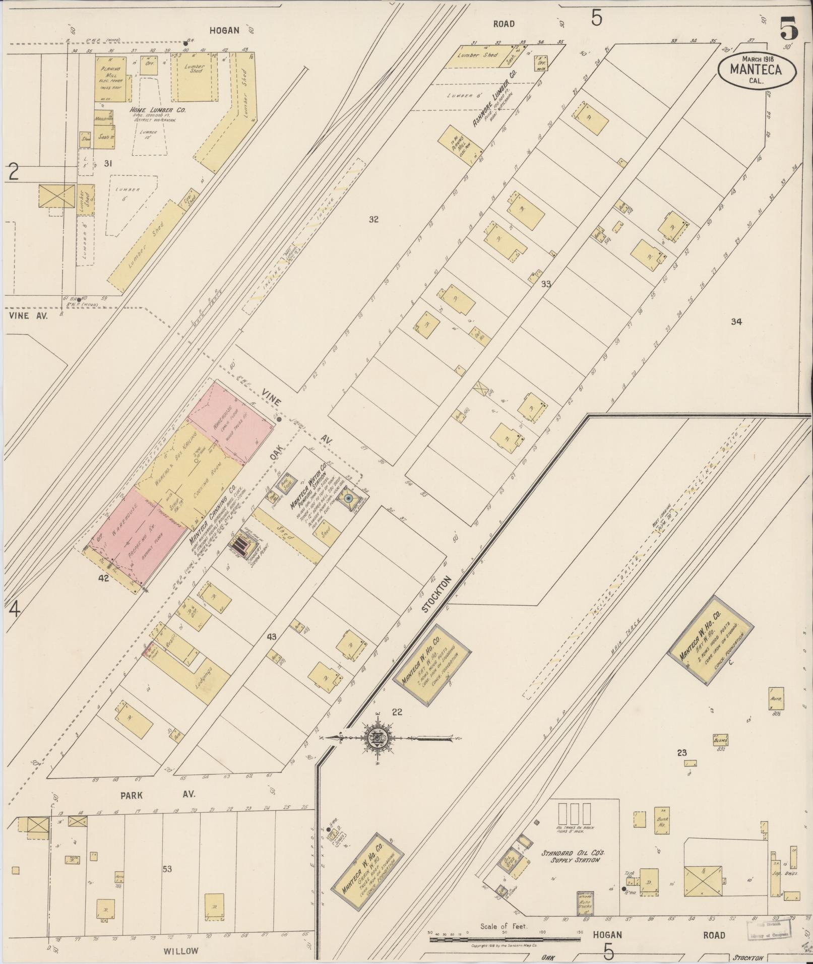 Sanborn Fire Insurance Map from Manteca, San Joaquin County, California (1918), Sheet #0005 - Historic Sanborn Fire Insurance Map Print, vintage old map wall art, antique decor, genealogy gift, California California map