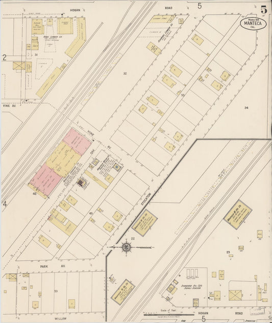 Sanborn Fire Insurance Map from Manteca, San Joaquin County, California (1918), Sheet #0005 - Historic Sanborn Fire Insurance Map Print, vintage old map wall art, antique decor, genealogy gift, California California map