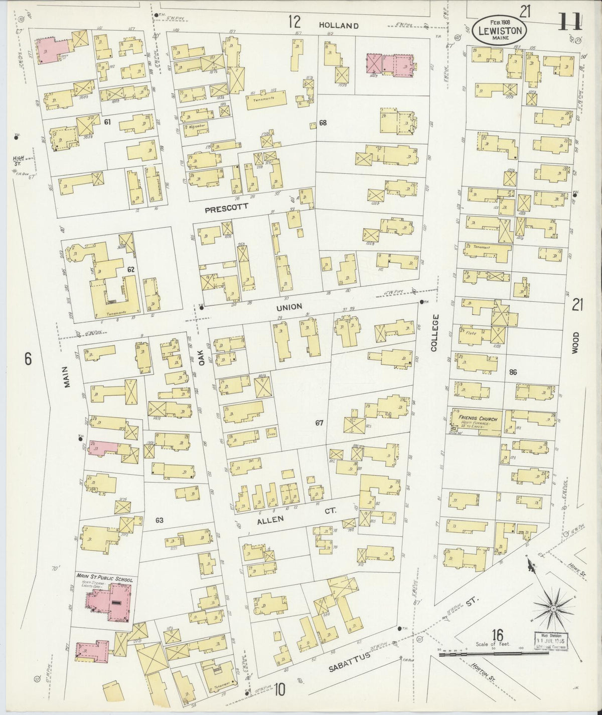Sanborn Fire Insurance Map from Lewiston, Androscoggin County, Maine (1908), Sheet #0011 - Complete Map Set gallery image, historic Sanborn map, vintage wall art, Maine Maine