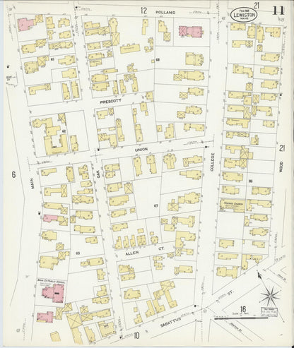 Sanborn Fire Insurance Map from Lewiston, Androscoggin County, Maine (1908), Sheet #0011 - Complete Map Set gallery image, historic Sanborn map, vintage wall art, Maine Maine