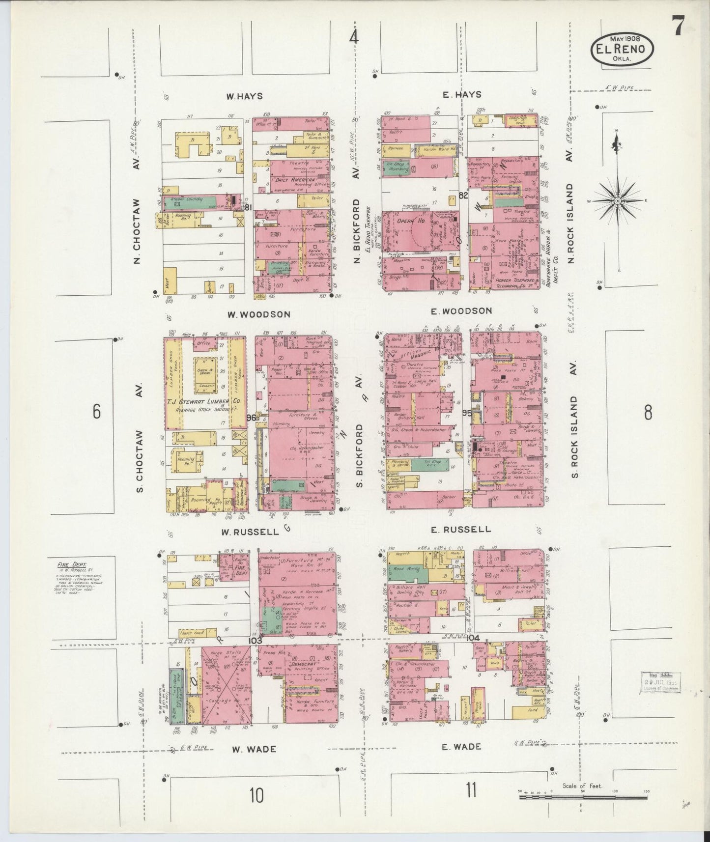 Sanborn Fire Insurance Map from El Reno, Canadian County, Oklahoma (1908), Sheet #0007 - Complete Map Set gallery image, historic Sanborn map, vintage wall art, Oklahoma Oklahoma