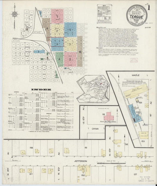 Sanborn Fire Insurance Map from Teague, Freestone County, Texas (1914), Sheet #0001 - Complete Map Set gallery image, historic Sanborn map, vintage wall art, Texas Texas